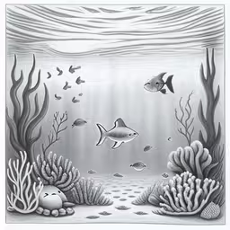 a drawing of some fish under water and corals