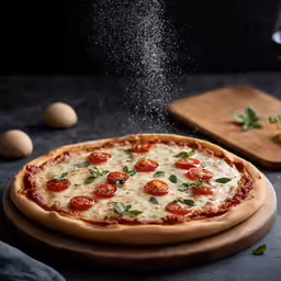 a pizza is being sprinkled on top of it