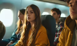 a group of people sitting down looking off to the distance
