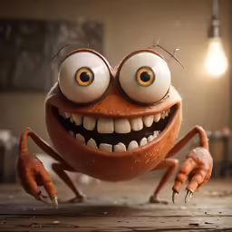 a close up of an orange monster with eyes