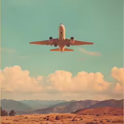 an airplane is flying low in the sky