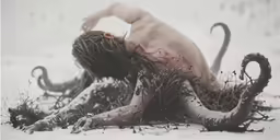 a man is kneeling in the snow next to an animal