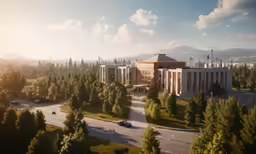 an architectural view of a building with columns