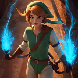 a girl wearing a hat holding blue fire