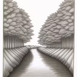 a drawing of a road that runs into the distance