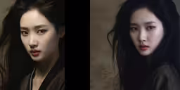 two women with black hair and brown eyes,two women with long hair, one in black and one in pink