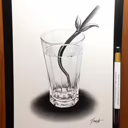 a drawing of a glass filled with water