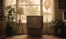 an old tv set sitting next to a window