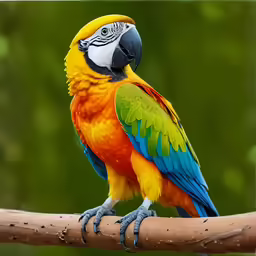 a brightly colored bird perches on a branch