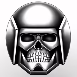 the skull is wearing a helmet and has its face slightly turned