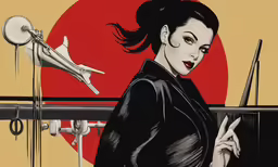 a woman with her hand up to the ceiling