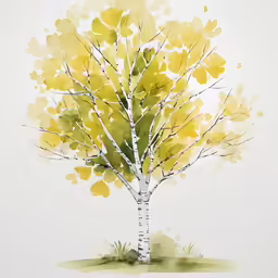 a white and green tree with lots of leaves on it