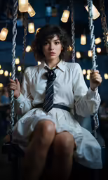 a woman with short skirt on swinging rope