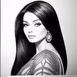 a black and white photo of a woman with big hoop earrings