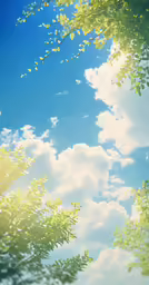 the clouds are blue, green and bright