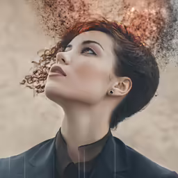 a woman with her head in the air as she stands