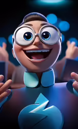 a robot that is smiling with goggles on