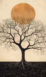 a tree has been drawn in front of the moon
