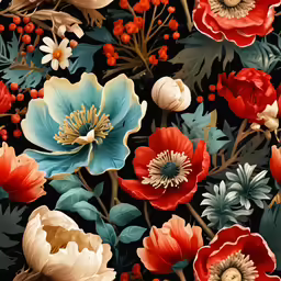 a painting of flowers with different colors and sizes