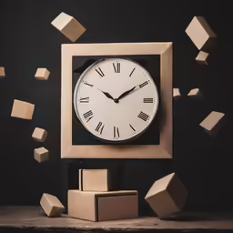 a clock sitting on top of a wooden table
