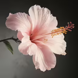 pink flower with stem on grey background