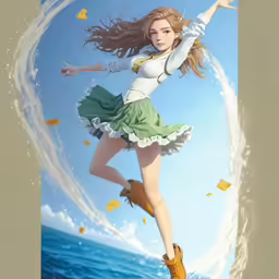 a young woman is flying through the air