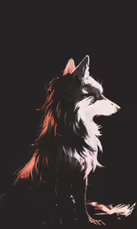 a large white dog sitting next to a black background