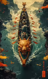 a boat is sailing on the water with an animal floating in it