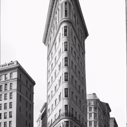 an architectural view of two tall buildings in the city