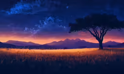 a field with tall grass and a lone tree in the foreground