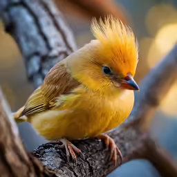 a bird with yellow feathers sitting on a branch