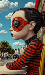 there is a large sculpture of a person wearing strange looking glasses