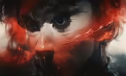 a woman with her eyes open in the fog