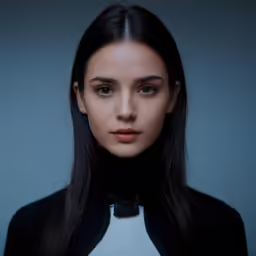 a woman with dark hair and wearing a black jacket