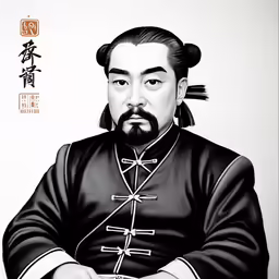 an illustration of mao in black and white with chinese characters