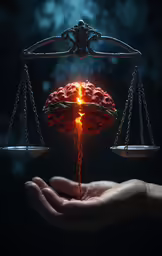the human hand is lifting the balance from a scale to a brain
