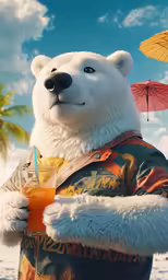 a polar bear is holding an orange juice