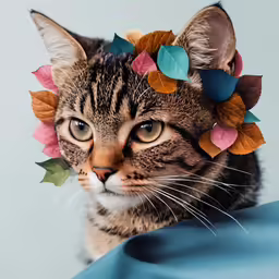 a cat with a flower in its hair