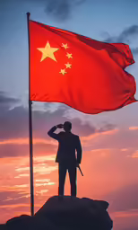 a person saluting under an vietnam flag
