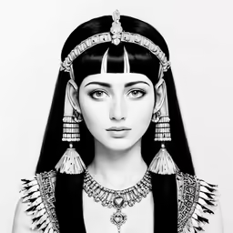 black and white photograph of an egyptian woman wearing the same accessories