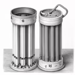 two metal trash cans next to each other