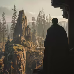 a man looking out at a valley in the distance