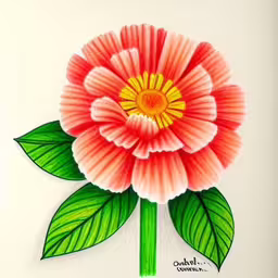 a drawing of a red flower with green leaves,a drawing of a red flower with green leaves,a drawing of a flower with leaves and the colors red and green,a drawing of a flower with two green leaves,a flower with green leaves on the end of it
