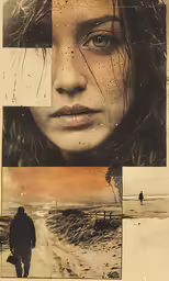 a poster with multiple photographs of people walking
