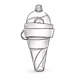 a bottle that is wrapped around the top of an ice cream cone