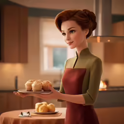 an animation picture of a woman holding food