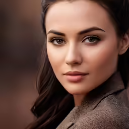 a woman with very light brown eyes and a jacket