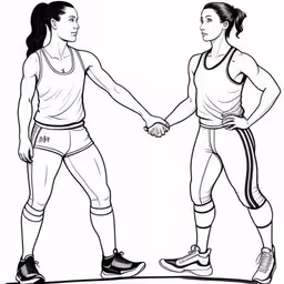 the coloring pages of person and her son person, sports activities, drawing poses, drawing sketches, illustration art, baseball players, tennis rackets, person, girl, basketball, sports,a cartoon drawing of two people holding hands,two women standing in tight shorts and vests, one wearing a basketball uniform,the image is of two people holding hands,a couple of people holding hands and running