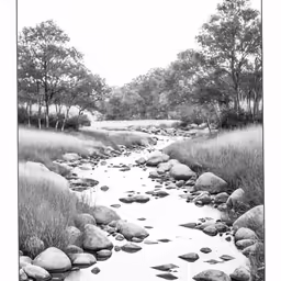 a stream that is surrounded by trees and grass