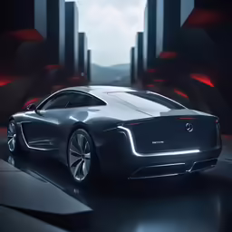 the concept sports car in a black and gray studio